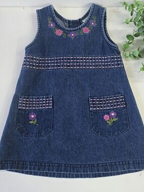 V I N T A G E:: Toddler Girl Denim Embroidered Dress